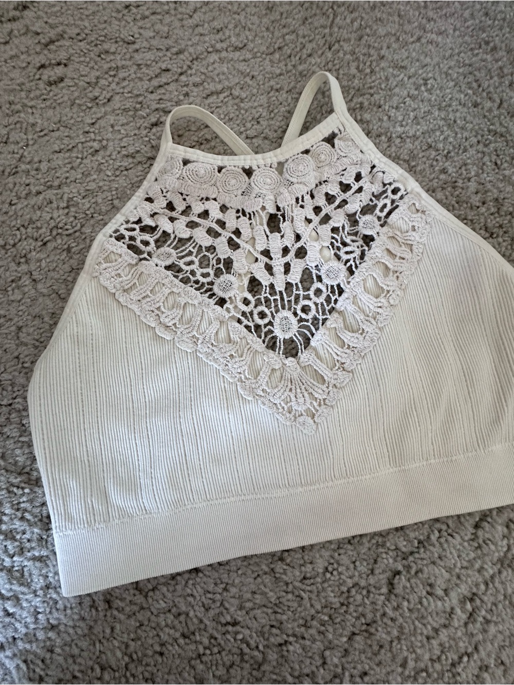 Boutique Cream Crochet Lace High-Neck Bralette - Picture 2 of 6